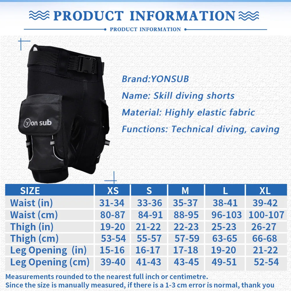YONSUB Scuba Diving Shorts with Pocket 3mm Neoprene Tech Shorts Wetsuits Spearfishing Surfing Shorts Canoeing Kayaking Shorts