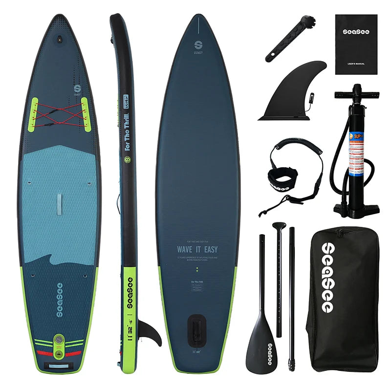 Inflatable Stand Up Paddle Board Includes Paddle, Dual Action Pump, Accessories, 33"*6" Wide Stable Design, Anti-Slip EVA Deck