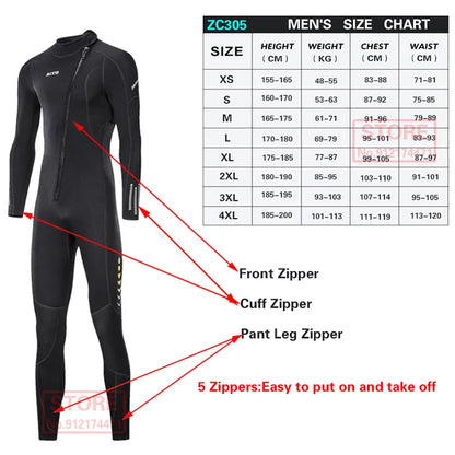 3MM Neoprene Wetsuit Front Zipper Men Kite Surf Diving Suit Women Kayak Swim Scuba Diving and Snorkeling Spearfishing Wetsuits