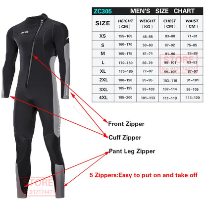3MM Neoprene Wetsuit Front Zipper Men Kite Surf Diving Suit Women Kayak Swim Scuba Diving and Snorkeling Spearfishing Wetsuits