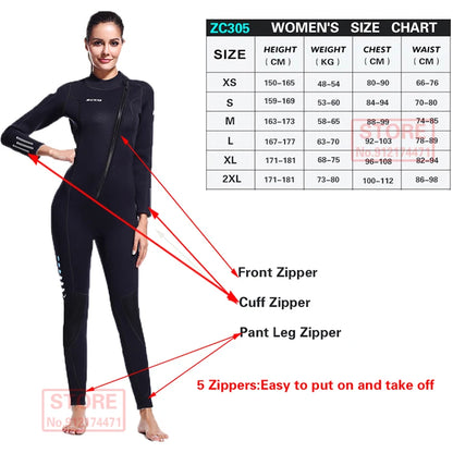 3MM Neoprene Wetsuit Front Zipper Men Kite Surf Diving Suit Women Kayak Swim Scuba Diving and Snorkeling Spearfishing Wetsuits