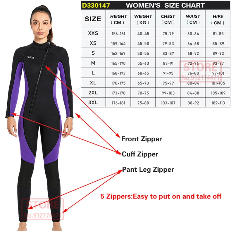 3MM Neoprene Wetsuit Front Zipper Men Kite Surf Diving Suit Women Kayak Swim Scuba Diving and Snorkeling Spearfishing Wetsuits