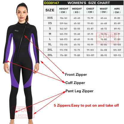 3MM Neoprene Wetsuit Front Zipper Men Kite Surf Diving Suit Women Kayak Swim Scuba Diving and Snorkeling Spearfishing Wetsuits