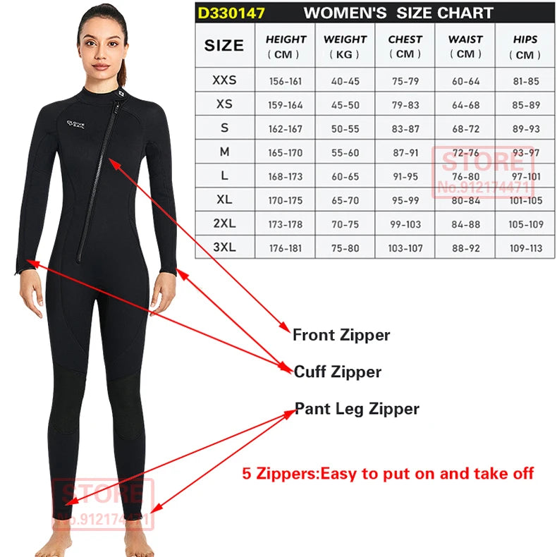 3MM Neoprene Wetsuit Front Zipper Men Kite Surf Diving Suit Women Kayak Swim Scuba Diving and Snorkeling Spearfishing Wetsuits