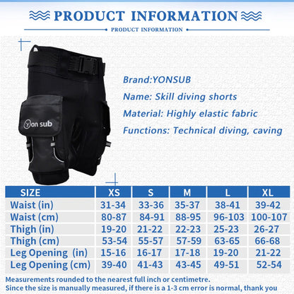 YONSUB Scuba Diving Shorts with Pocket 3mm Neoprene Tech Shorts Wetsuits Spearfishing Surfing Shorts Canoeing Kayaking Shorts