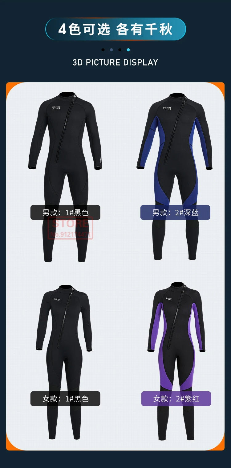 3MM Neoprene Wetsuit Front Zipper Men Kite Surf Diving Suit Women Kayak Swim Scuba Diving and Snorkeling Spearfishing Wetsuits