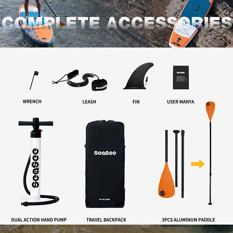 Inflatable Stand Up Paddle Board Includes Paddle, Dual Action Pump, Accessories, 33"*6" Wide Stable Design, Anti-Slip EVA Deck