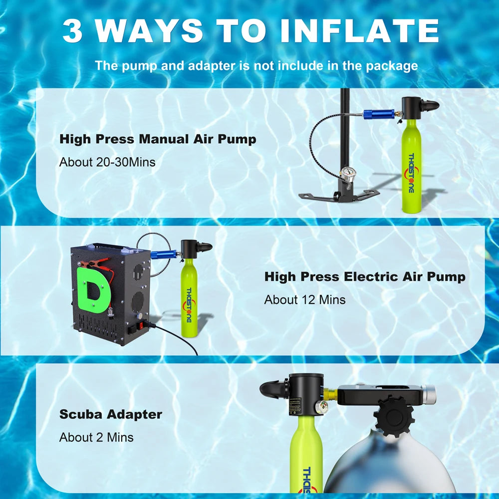 2PCS 1L Scuba Diving Tank Underwater Professional Oxygen Cylinder for Snorkeling 15-25 Minutes, 2 Diving Masks ,1 Scuba Adapter