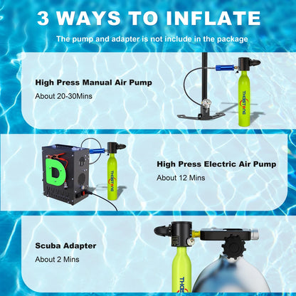 2PCS 1L Scuba Diving Tank Underwater Professional Oxygen Cylinder for Snorkeling 15-25 Minutes, 2 Diving Masks ,1 Scuba Adapter