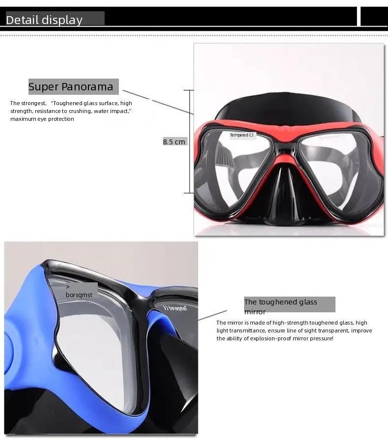 Myopia diving goggles, diving masks,large-frame wide-field snorkeling equipment,adult swimming goggles glass lenses -1.0 to -9.0