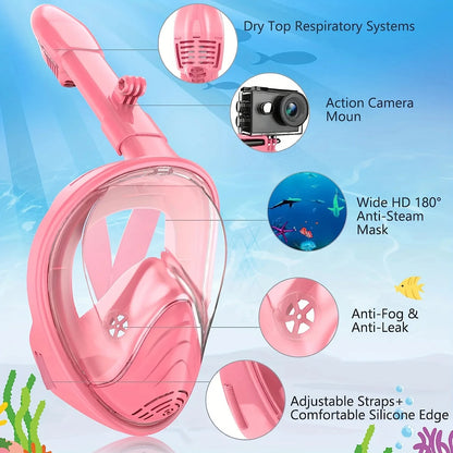 XIAOTREE Children's diving mask, anti-fog and leak-proof, soft silicone design, full-face 360° underwater view