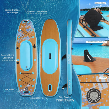 HHSJZWCY 10' Inflatable Stand Up Paddle Board Kayak, 34'' Extra Wide, for Adults, with Seat, PaddleBoard for Fishing,Touring,
