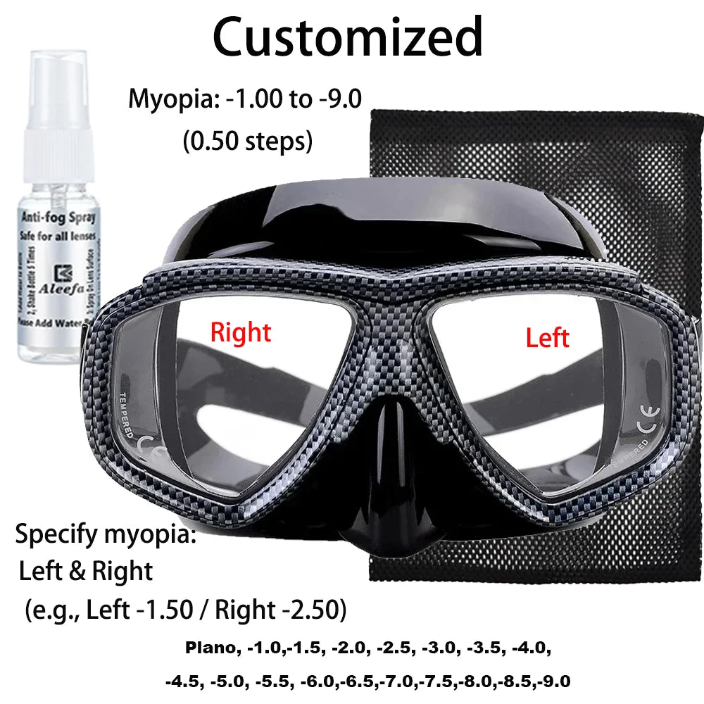 Myopia scuba diving Mask Snakeskin anti fog for spearfishing gear swimming masks googles nearsighted lenses short-sighted