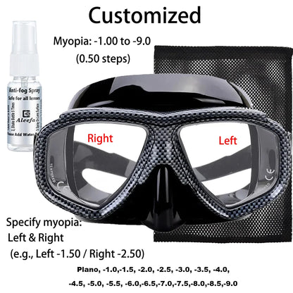 Myopia scuba diving Mask Snakeskin anti fog for spearfishing gear swimming masks googles nearsighted lenses short-sighted