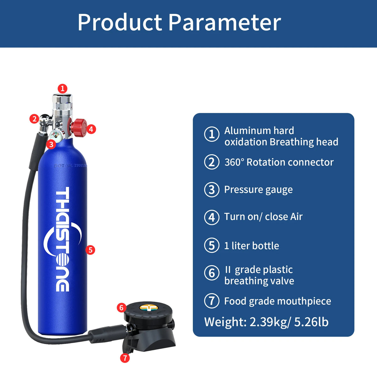 2PCS 1L Scuba Diving Tank Underwater Professional Oxygen Cylinder for Snorkeling 15-25 Minutes, 2 Diving Masks ,1 Scuba Adapter