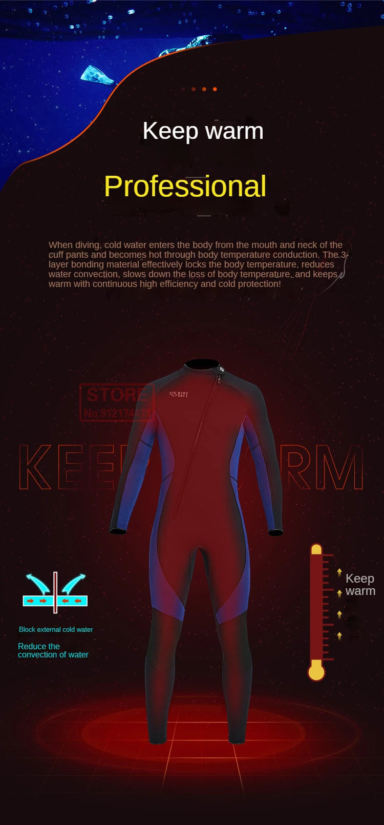 3MM Neoprene Wetsuit Front Zipper Men Kite Surf Diving Suit Women Kayak Swim Scuba Diving and Snorkeling Spearfishing Wetsuits