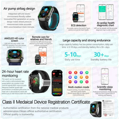 2026New Air Pump Airbag True Blood Pressure Smartwatch MultiDimensional Health Monitoring Micro Physical Examination Smart Watch