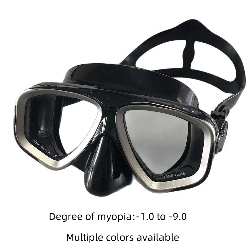 Myopia diving goggles, diving masks,large-frame wide-field snorkeling equipment,adult swimming goggles glass lenses -1.0 to -9.0
