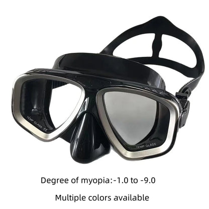 Myopia diving goggles, diving masks,large-frame wide-field snorkeling equipment,adult swimming goggles glass lenses -1.0 to -9.0