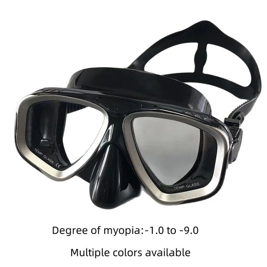 Myopia diving goggles, diving masks,large-frame wide-field snorkeling equipment,adult swimming goggles glass lenses -1.0 to -9.0