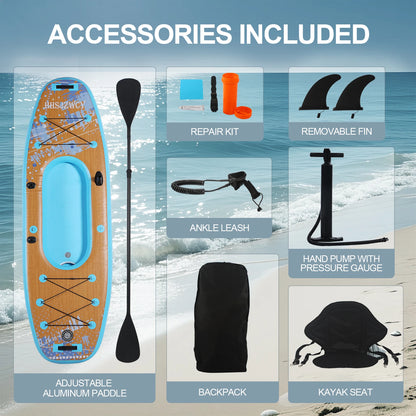 HHSJZWCY 10' Inflatable Stand Up Paddle Board Kayak, 34'' Extra Wide, for Adults, with Seat, PaddleBoard for Fishing,Touring,