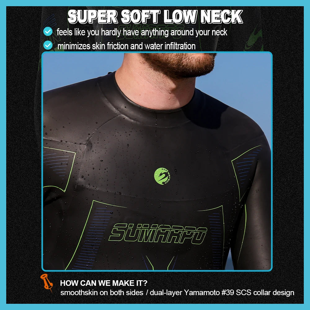 SUMARPO Triathlon Wetsuit for Men, 3/2mm Yamamoto Neoprene for Open Water Swimming