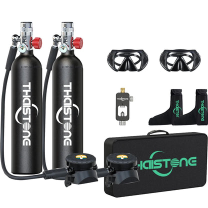 2PCS 1L Scuba Diving Tank Underwater Professional Oxygen Cylinder for Snorkeling 15-25 Minutes, 2 Diving Masks ,1 Scuba Adapter