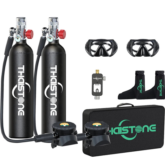 2PCS 1L Scuba Diving Tank Underwater Professional Oxygen Cylinder for Snorkeling 15-25 Minutes, 2 Diving Masks ,1 Scuba Adapter