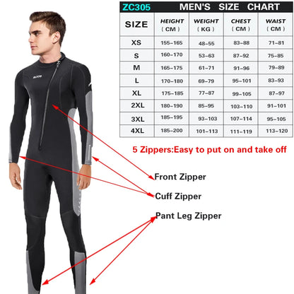 3MM Neoprene Wetsuit Front Zipper Men Kite Surf Diving Suit Women Kayak Swim Scuba Diving and Snorkeling Spearfishing Wetsuits