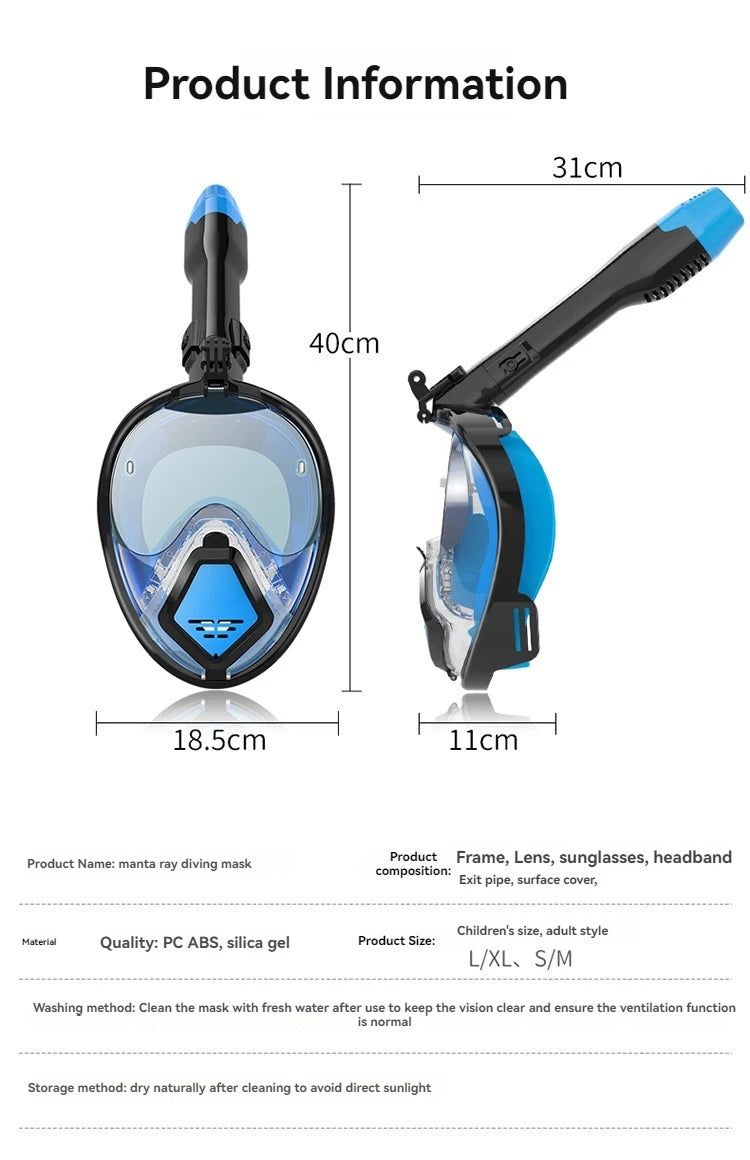 10 Generation diving mask Underwater Snorkeling Full Face Swimming Mask Diving Respirator Masks Breathing for Kids Adult