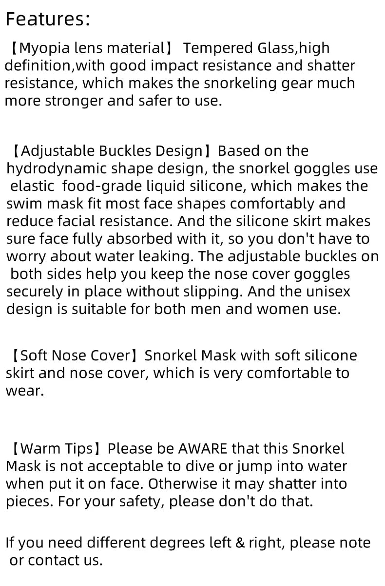 Myopia diving goggles, diving masks,large-frame wide-field snorkeling equipment,adult swimming goggles glass lenses -1.0 to -9.0