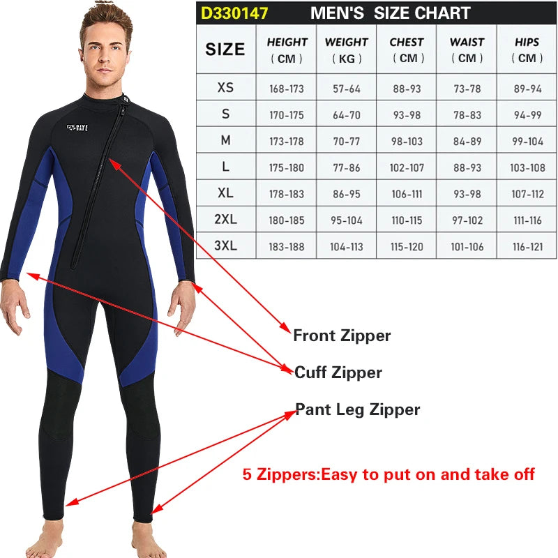 3MM Neoprene Wetsuit Front Zipper Men Kite Surf Diving Suit Women Kayak Swim Scuba Diving and Snorkeling Spearfishing Wetsuits