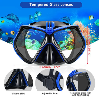 Diving Mask Swimming Goggles For GoPro Underwater Sports Camera Tempered Glass Professional Scuba Dry Snorkel Tube Adults Youth