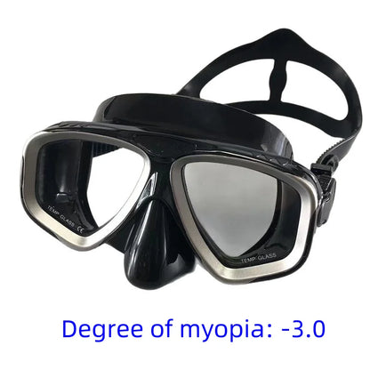 Myopia diving goggles, diving masks,large-frame wide-field snorkeling equipment,adult swimming goggles glass lenses -1.0 to -9.0