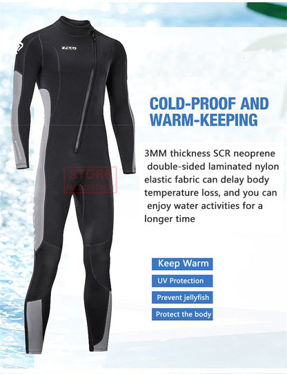 3MM Neoprene Wetsuit Front Zipper Men Kite Surf Diving Suit Women Kayak Swim Scuba Diving and Snorkeling Spearfishing Wetsuits