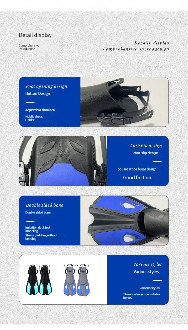 Snorkel Fins Swim Flippers Short Diving Frog Shoes Duck Webs Adjustable Silicone Travel Size Open Heel Adult Men Women Youth Kid
