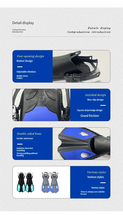Snorkel Fins Swim Flippers Short Diving Frog Shoes Duck Webs Adjustable Silicone Travel Size Open Heel Adult Men Women Youth Kid