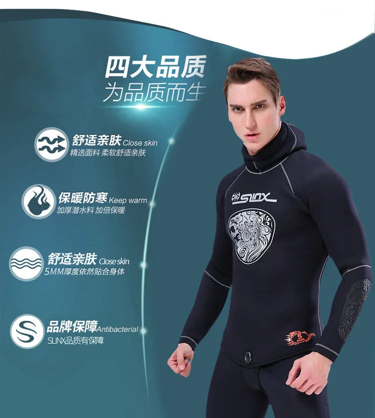 5MM Neoprene Wetsuit Men Tops Pants Diving Suit Equipment Underwater Fishing Spearfishing Kitesurf Swimwear Wetsuit Equipment