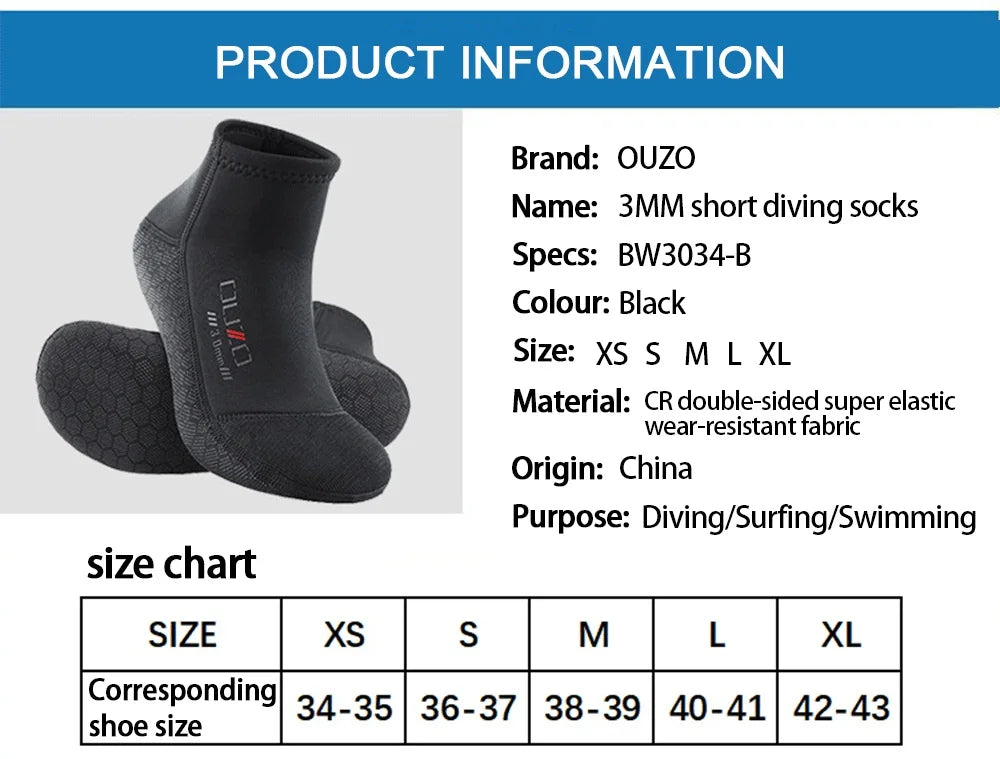 New 3mm Diving Neoprene Socks Anti Slip Warm Cold-proof Wetsuit Surfing Snorkeling Water Sports Diving Socks