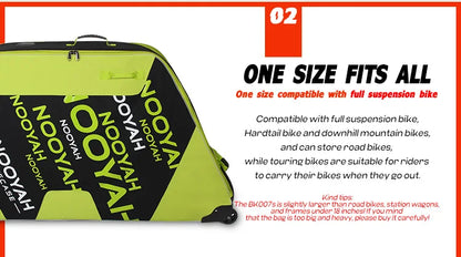 NOOYAH Bike Bag Bicycle Travel Bag Transport Case with Wheel Bag Rear Derailleur Pad Frame Fork Protective Tool Bike Accessories