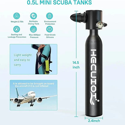 HECUIOI 0.5L Mini Scuba Tank, Diving Mask Snorkel Air Snorkeling Equipment Outdoor Oxygen Diving Tank Underwater Swimming