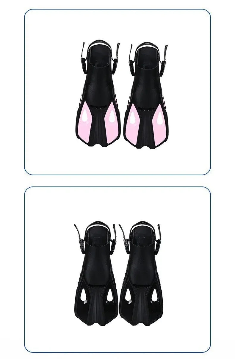 Snorkel Fins Swim Flippers Short Diving Frog Shoes Duck Webs Adjustable Silicone Travel Size Open Heel Adult Men Women Youth Kid