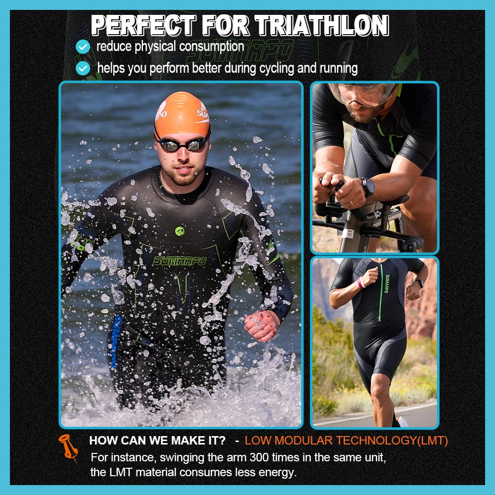 SUMARPO Triathlon Wetsuit for Men, 3/2mm Yamamoto Neoprene for Open Water Swimming