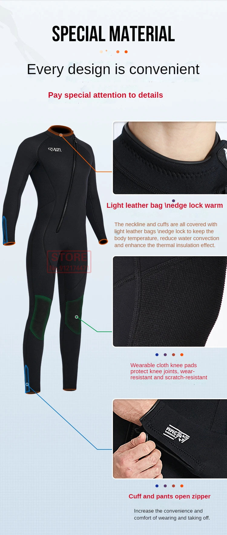 3MM Neoprene Wetsuit Front Zipper Men Kite Surf Diving Suit Women Kayak Swim Scuba Diving and Snorkeling Spearfishing Wetsuits