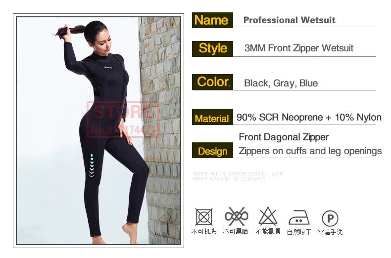 3MM Neoprene Wetsuit Front Zipper Men Kite Surf Diving Suit Women Kayak Swim Scuba Diving and Snorkeling Spearfishing Wetsuits