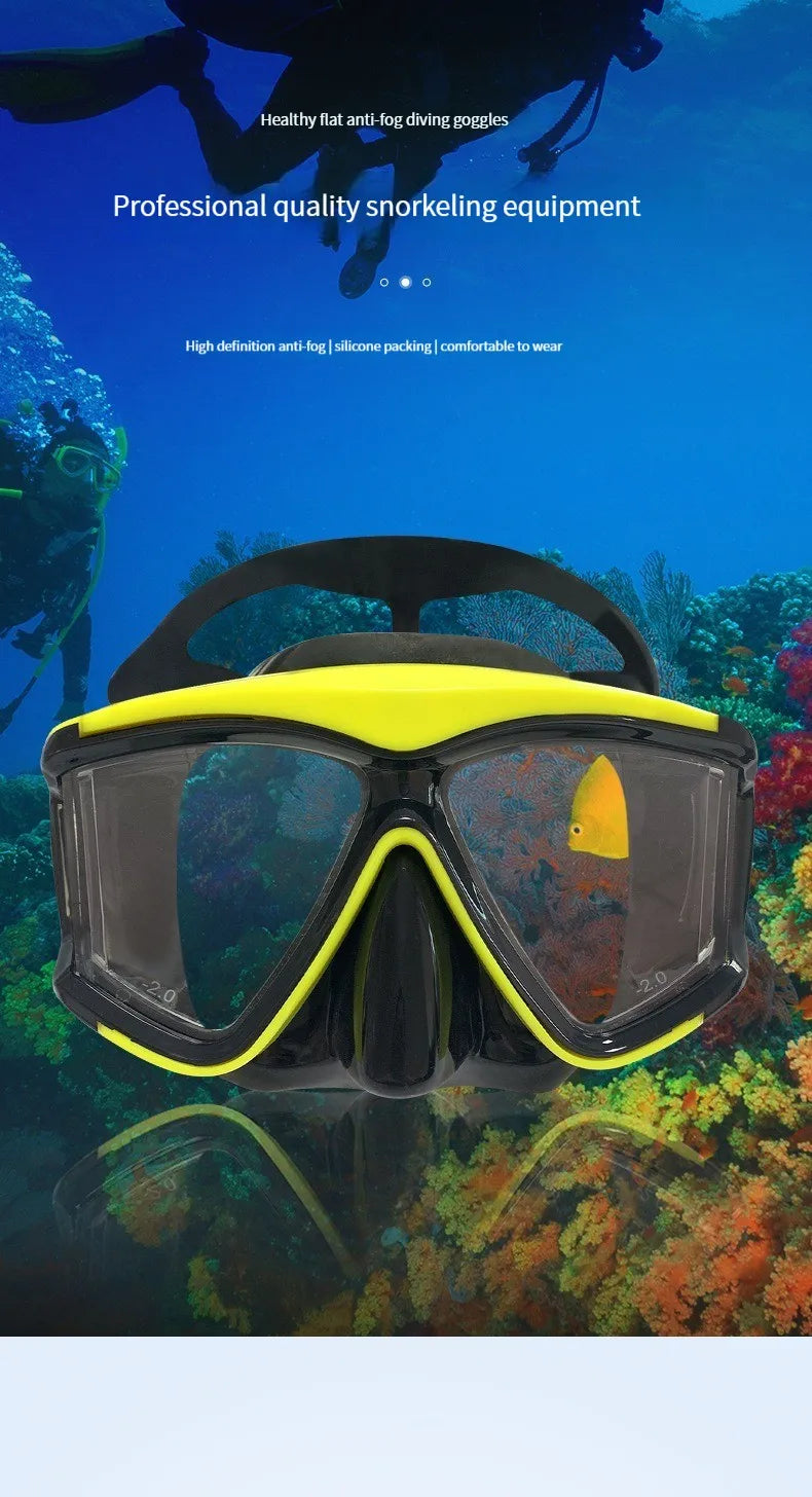New adult silicone diving glasses professional snorkeling HD swimming tempered glass large frame mask