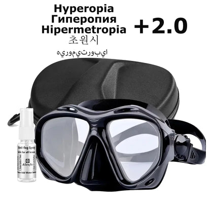 +2.0 to +5.0 Hyperopia Diving Mask  Farsighted   with Tempered Glass Lenses, Gear for Men Women,  Antifog Spray