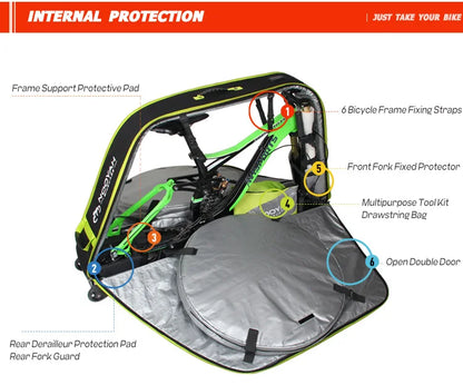 NOOYAH Bike Bag Bicycle Travel Bag Transport Case with Wheel Bag Rear Derailleur Pad Frame Fork Protective Tool Bike Accessories
