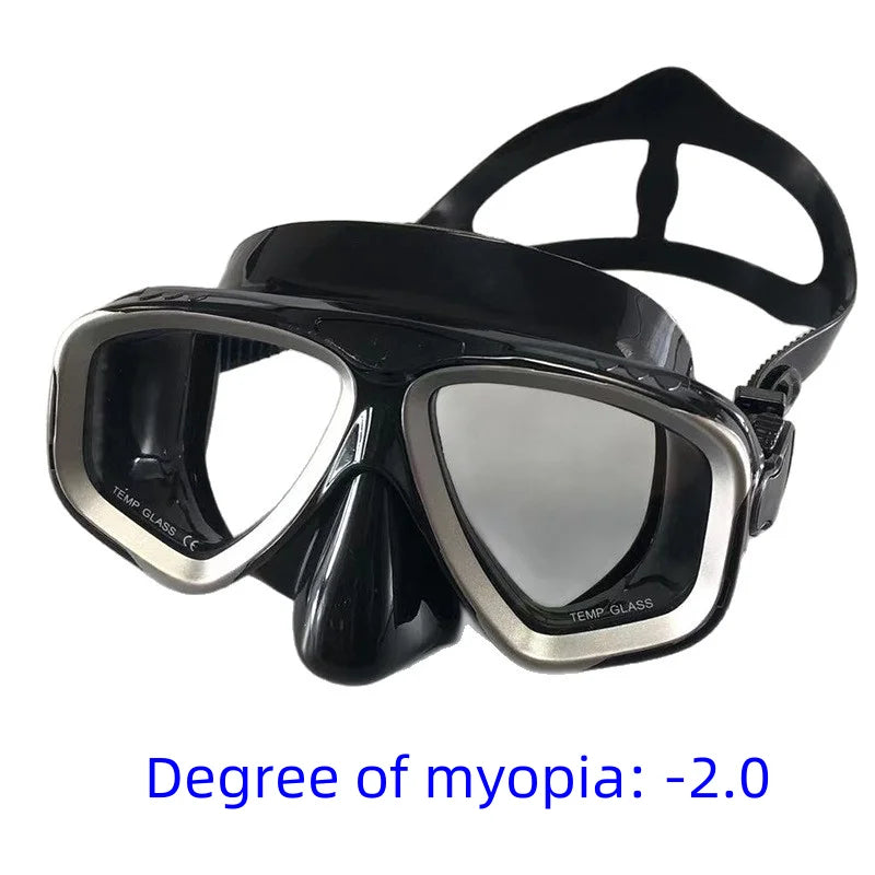 Myopia diving goggles, diving masks,large-frame wide-field snorkeling equipment,adult swimming goggles glass lenses -1.0 to -9.0