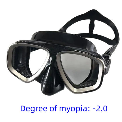 Myopia diving goggles, diving masks,large-frame wide-field snorkeling equipment,adult swimming goggles glass lenses -1.0 to -9.0